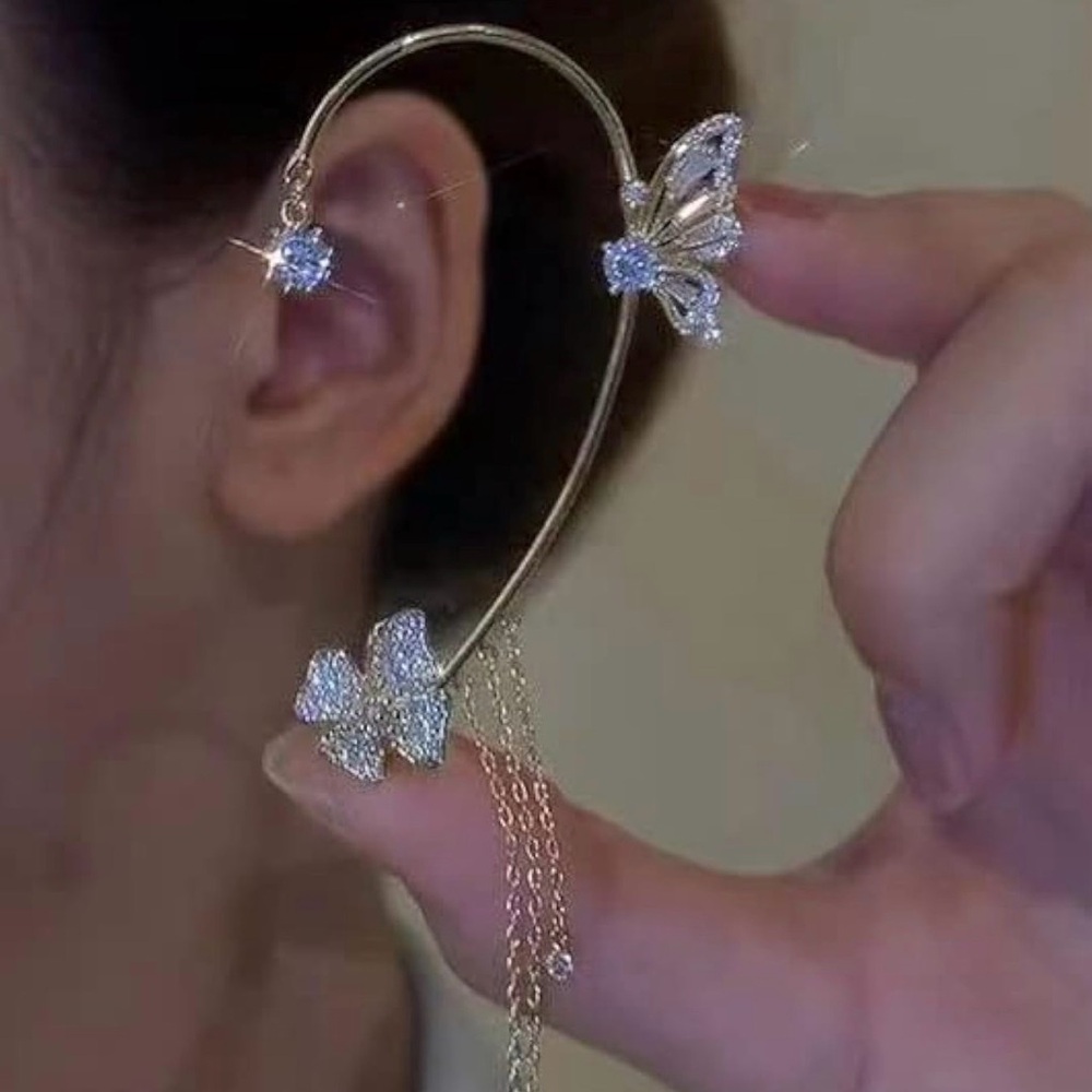 Zircon Butterfly Ear Cuff Earrings - Picture 3 of 3